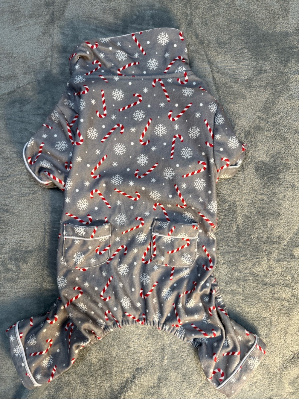 Pup Crew Festive Grey Candy Cane & Snowflake Dog Pajamas Size Large